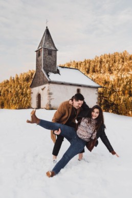 Séance engagement en hiver dans les Vosges